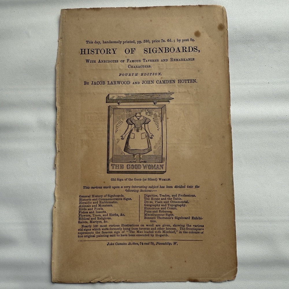 1866 The History of Sign boards From the Earliest Time to‎ the Present Book Ad